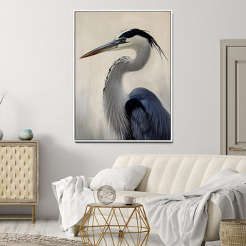 60171823-MGV-CV-24X36-Blue Heron Wall Art Canvas Print, Framed Coastal Bird Theme Art Picture Print, Minimalist Wildlife Perfect Coastal Minimalist