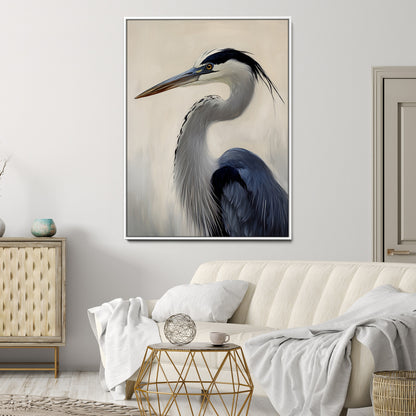60171823-MGV-CV-24X36-Blue Heron Wall Art Canvas Print, Framed Coastal Bird Theme Art Picture Print, Minimalist Wildlife Perfect Coastal Minimalist