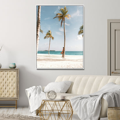 27750035-MGV-CV-24X36-Tropical Beach Scene Wall Art Canvas Print, Framed Palm Tree Photography Art Picture Print, Island Paradise Decor Perfect Coastal
