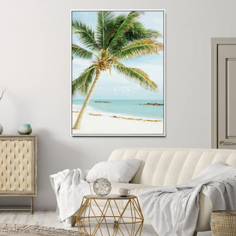 83804429-MGV-CV-24X36-Palm Tree Wall Art Canvas Print, Framed Tropical Beach Art Picture Print, Soft Sand Perfect Tropical Coastal Decor Artwork