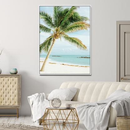 83804429-MGV-CV-24X36-Palm Tree Wall Art Canvas Print, Framed Tropical Beach Art Picture Print, Soft Sand Perfect Tropical Coastal Decor Artwork