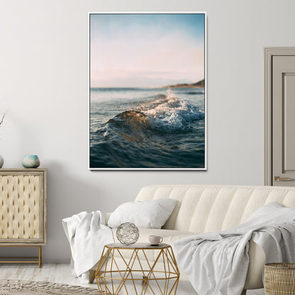 65283502-MGV-CV-24X36-Ocean Waves Wall Art Canvas Print, Framed Coastal Serenity Art Picture Print, Golden Hour Perfect Modern Coastal Decor Artwork