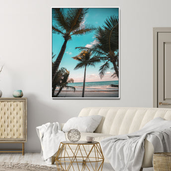 49451039-MGV-CV-24X36-Palm Trees Wall Art Canvas Print, Framed Tropical Beach Art Picture Print, Ocean Breeze Perfect Tropical Coastal Decor Artwork