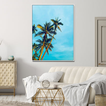 62885569-MGV-CV-24X36-Palm Trees Wall Art Canvas Print, Framed Tropical Vibes Art Picture Print, Blue Sky Perfect Coastal Boho Decor Artwork