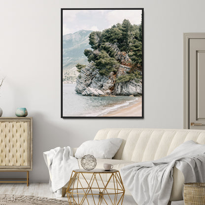 28003346-MGV-CV-24X36-Beach Trees Wall Art Canvas Print, Framed Earthy Beachside Art Picture Print, Beachside Nature Perfect Rustic Coastal Decor