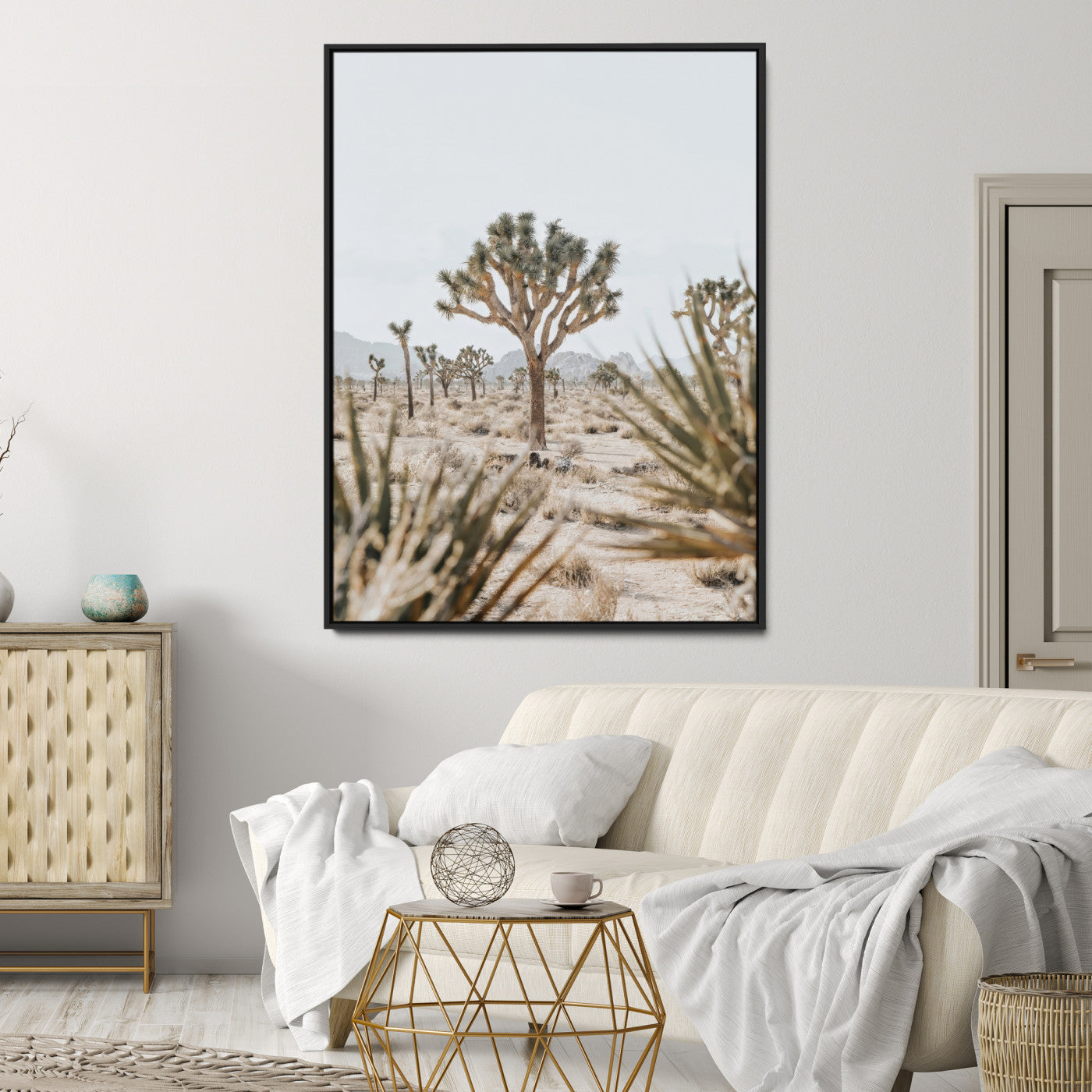 24058625-MGV-CV-24X36-Joshua Tree Wall Art Canvas Print, Framed Earthy Desert Art Picture Print, Neutral Desert Perfect Southwestern Minimalist Decor