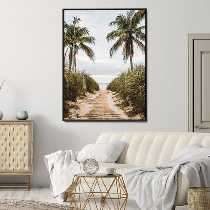 47319550-MGV-CV-24X36-Tropical Beach Wall Art Canvas Print, Framed Rustic Sand Art Picture Print, Palm Tree Perfect Tropical Coastal Decor Artwork