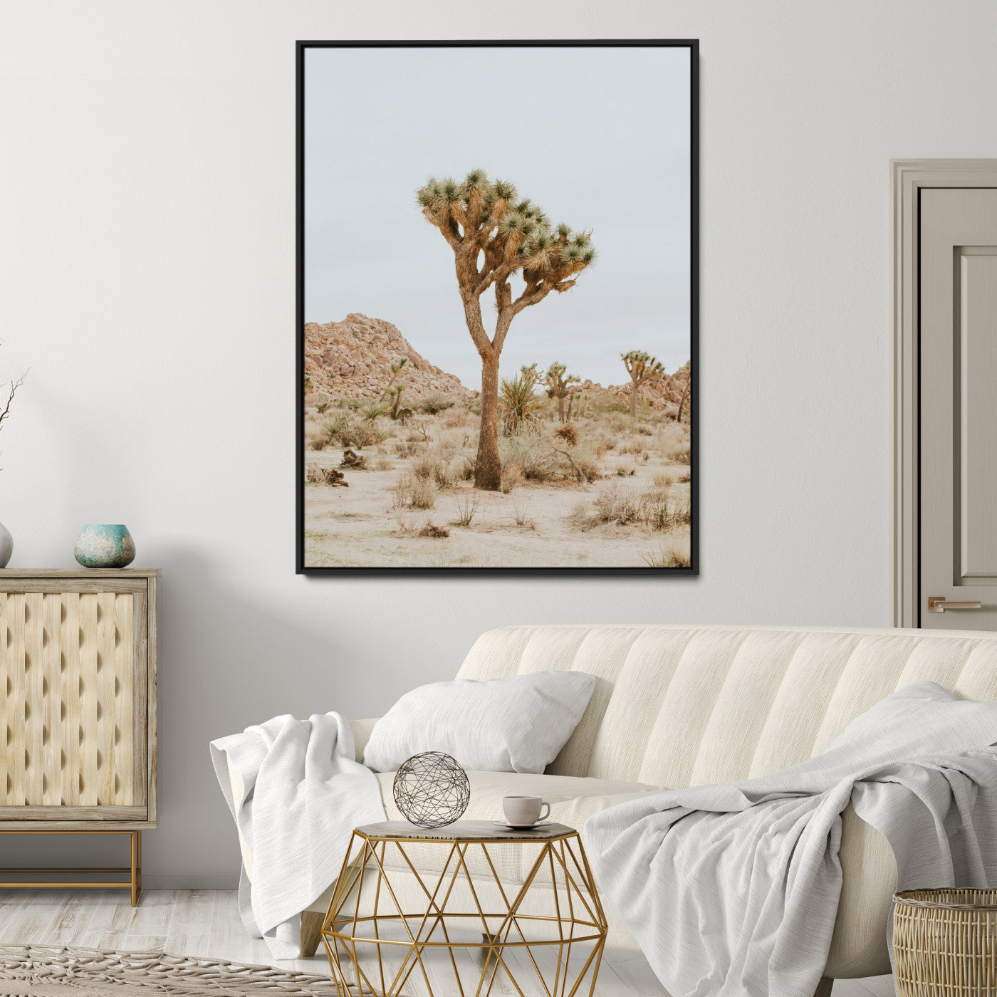 80210318-MGV-CV-24X36-Joshua Tree Wall Art Canvas Print, Framed Desert Minimalism Art Picture Print, Neutral Earth Tones Perfect Southwestern Minimalist