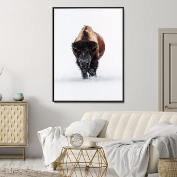 11394883-MGV-CV-24X36-Winter Bison Wall Art Canvas Print, Framed Rustic Wildlife Art Picture Print, Bold Animal Art Perfect Rustic Lodge Decor Artwork
