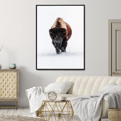 11394883-MGV-CV-24X36-Winter Bison Wall Art Canvas Print, Framed Rustic Wildlife Art Picture Print, Bold Animal Art Perfect Rustic Lodge Decor Artwork