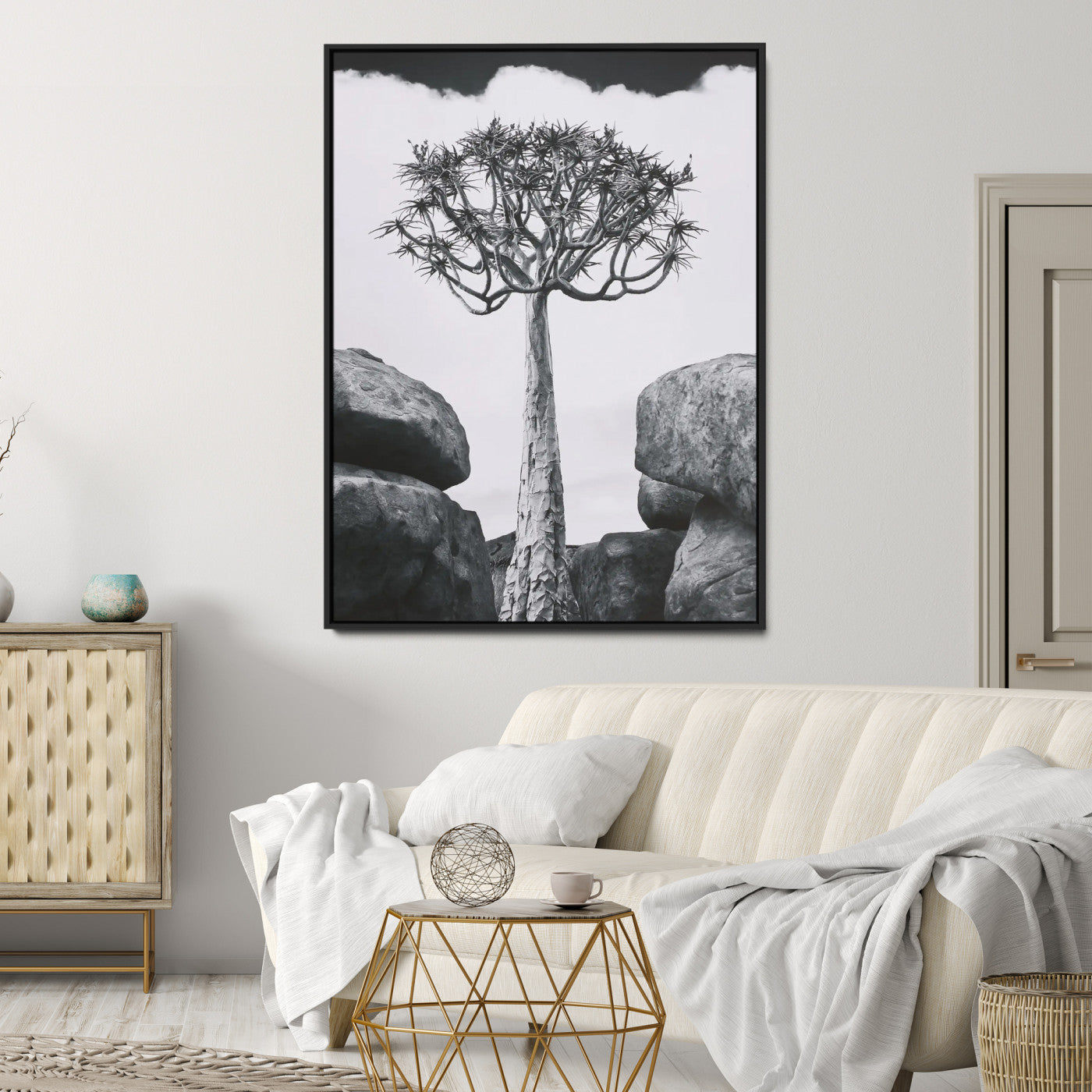 60628080-MGV-CV-24X36-Bold Tree Silhouette Wall Art Canvas Print, Framed Sculptural Tree Shape Art Picture Print, Desert Tree Perfect Modern Desert