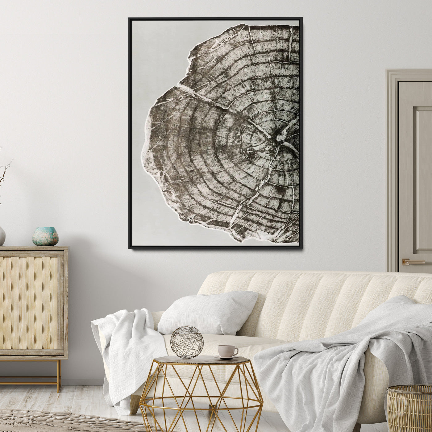 11167473-MGV-CV-24X36-Rustic Wall Decor Wall Art Canvas Print, Framed Modern Lodge Style Art Picture Print, Neutral Wood Slice Perfect Scandinavian