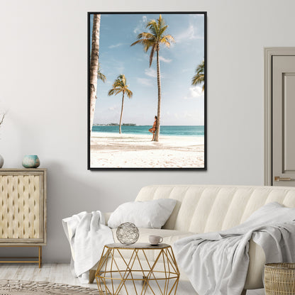 27750035-MGV-CV-24X36-Tropical Beach Scene Wall Art Canvas Print, Framed Palm Tree Photography Art Picture Print, Island Paradise Decor Perfect Coastal