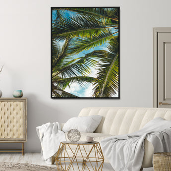 31086560-MGV-CV-24X36-Palm Leaves Wall Art Canvas Print, Framed Tropical Vibes Art Picture Print, Green Foliage Perfect Tropical Boho Decor Artwork
