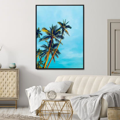 62885569-MGV-CV-24X36-Palm Trees Wall Art Canvas Print, Framed Tropical Vibes Art Picture Print, Blue Sky Perfect Coastal Boho Decor Artwork
