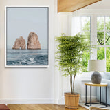 23148844-MGV-FC-24X36-Faraglioni Capri Wall Art Canvas Print, Framed Serene Ocean Art Picture Print, Mediterranean Coastal Perfect Mediterranean