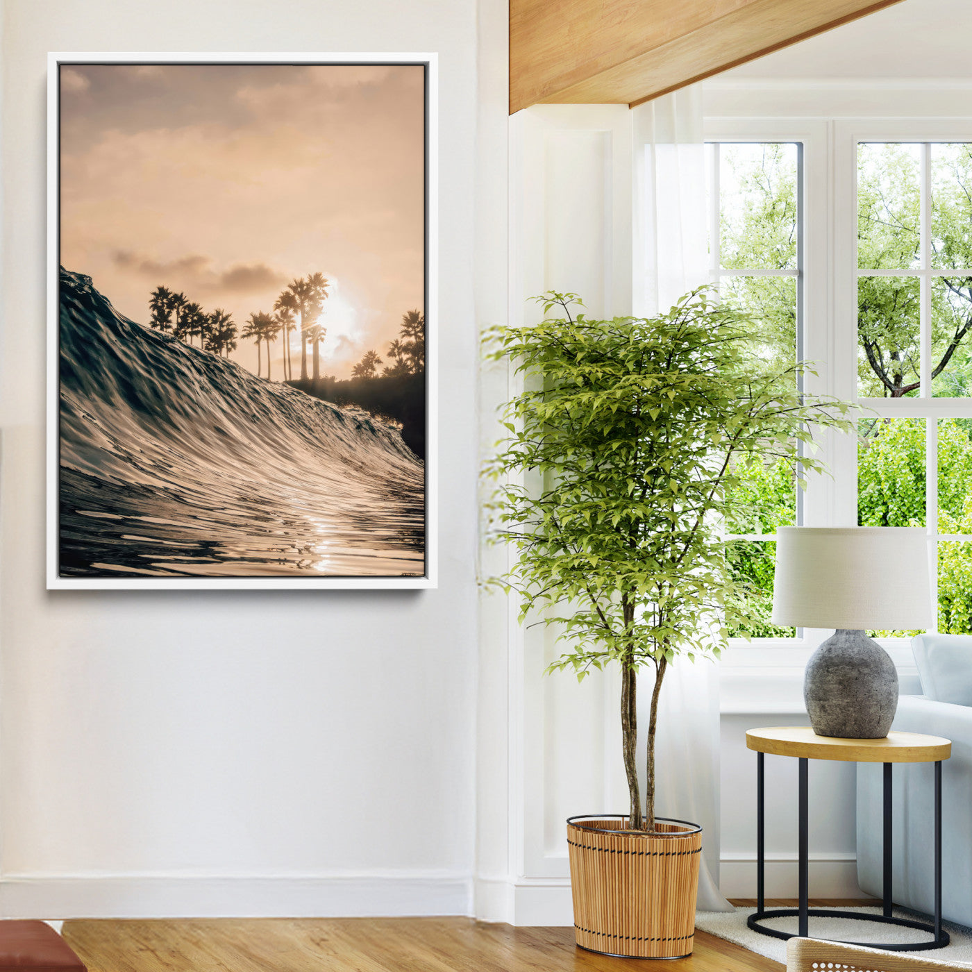 50270635-MGV-FC-24X36-Golden Hour Ocean Wall Art Canvas Print, Framed Beach Sunset Art Picture Print, Palm Trees Perfect Tropical Coastal Decor Artwork