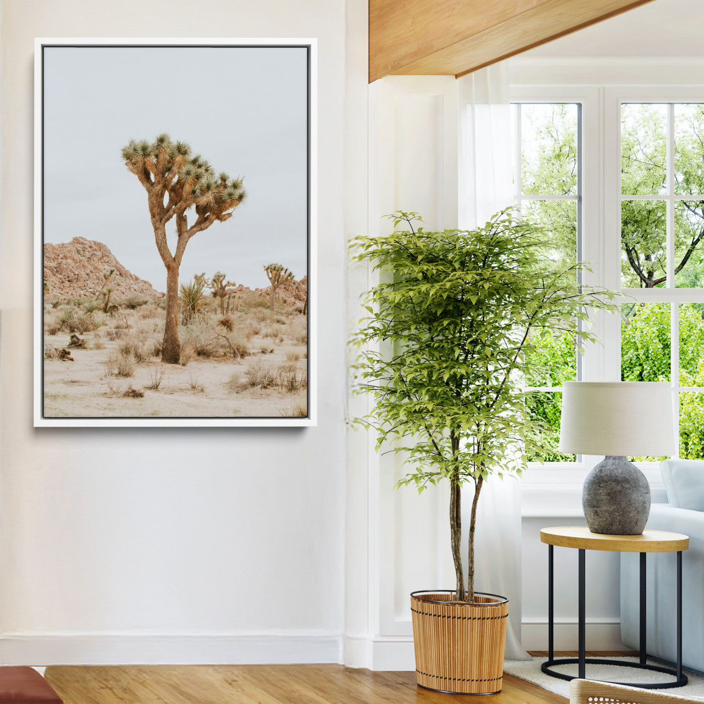 80210318-MGV-FC-24X36-Joshua Tree Wall Art Canvas Print, Framed Desert Minimalism Art Picture Print, Neutral Earth Tones Perfect Southwestern Minimalist