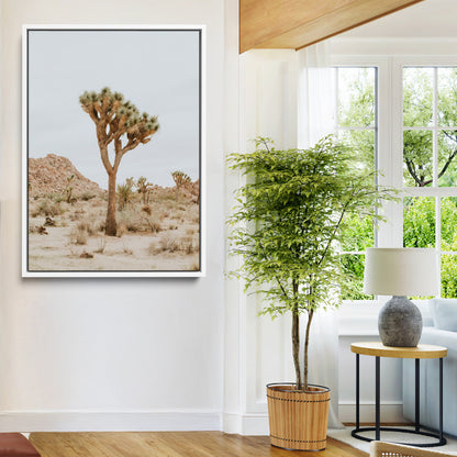 80210318-MGV-FC-24X36-Joshua Tree Wall Art Canvas Print, Framed Desert Minimalism Art Picture Print, Neutral Earth Tones Perfect Southwestern Minimalist