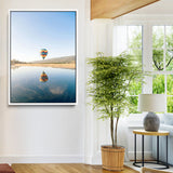 98091684-MGV-FC-24X36-Hot Air Balloon Wall Art Canvas Print, Framed Flight Reflection Art Picture Print, Peaceful Lakeside Perfect Modern Minimalist