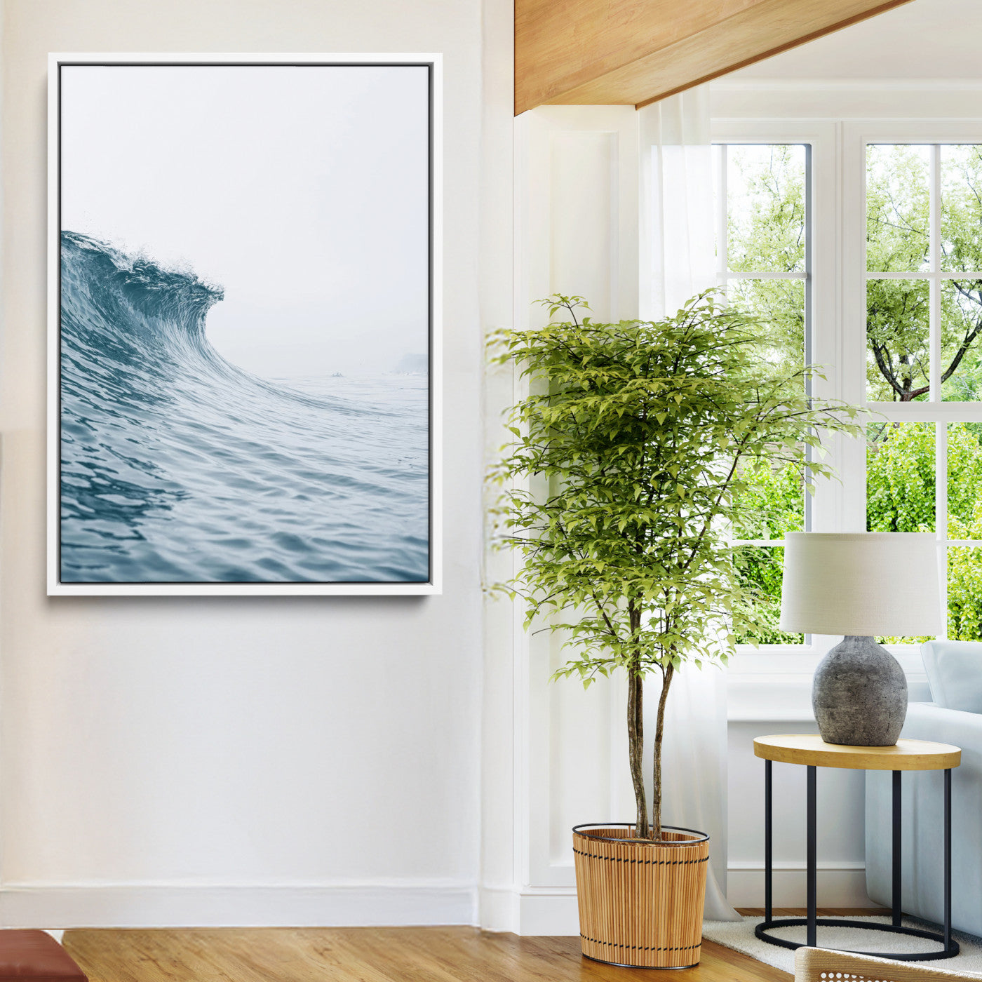 99679915-MGV-FC-24X36-Ocean Wave Wall Art Canvas Print, Framed Coastal Decor Art Picture Print, Modern Ocean Perfect Modern Coastal Minimalist Decor