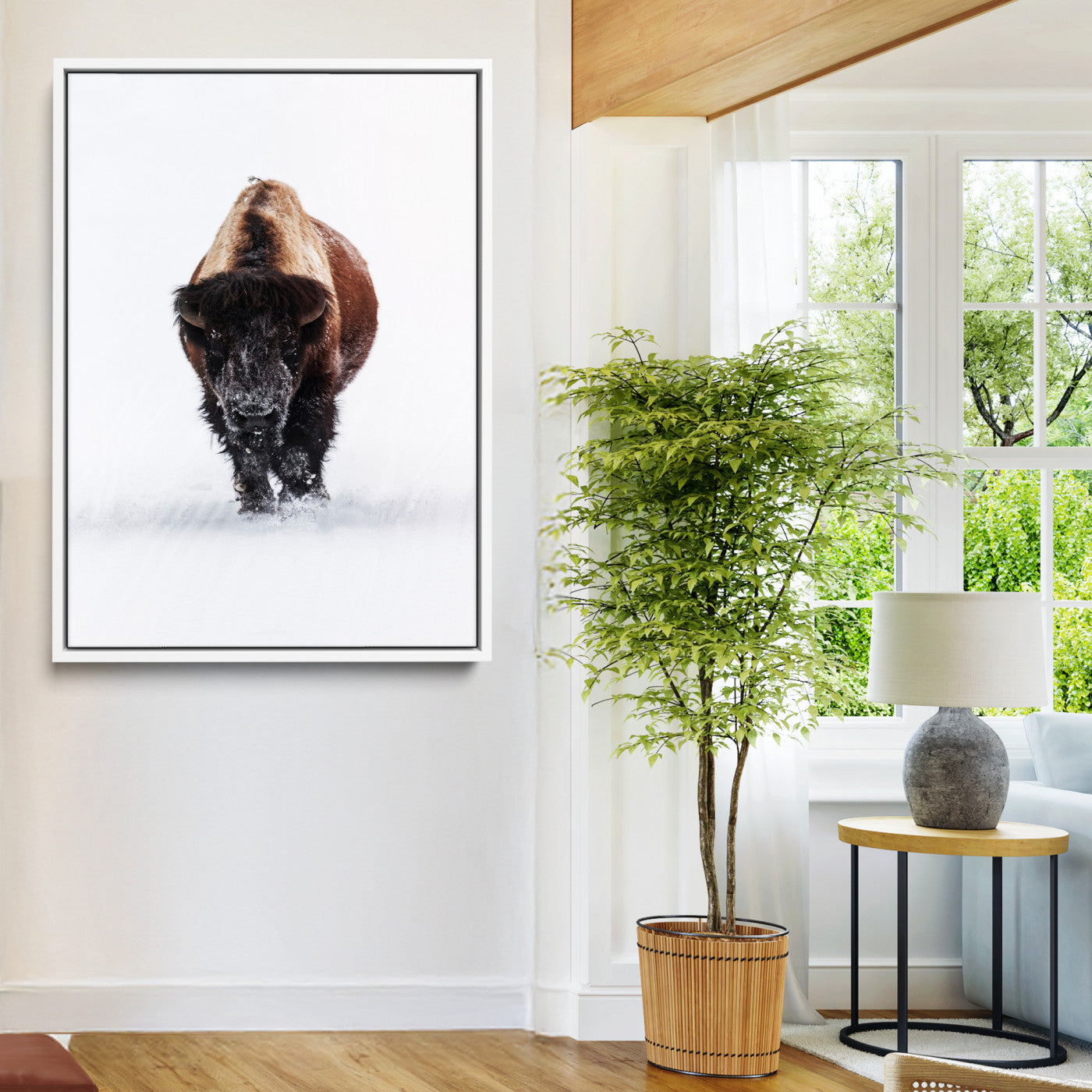 11394883-MGV-FC-24X36-Winter Bison Wall Art Canvas Print, Framed Rustic Wildlife Art Picture Print, Bold Animal Art Perfect Rustic Lodge Decor Artwork