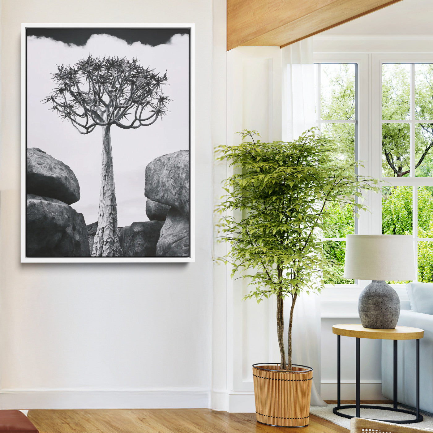 60628080-MGV-FC-24X36-Bold Tree Silhouette Wall Art Canvas Print, Framed Sculptural Tree Shape Art Picture Print, Desert Tree Perfect Modern Desert