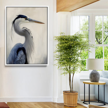 79581184-MGV-FC-24X36-Blue Heron Wall Art Canvas Print, Framed Elegant Wildlife Art Picture Print, Minimalist Bird Theme Perfect Coastal Minimalist