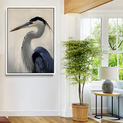 60171823-MGV-FC-24X36-Blue Heron Wall Art Canvas Print, Framed Coastal Bird Theme Art Picture Print, Minimalist Wildlife Perfect Coastal Minimalist