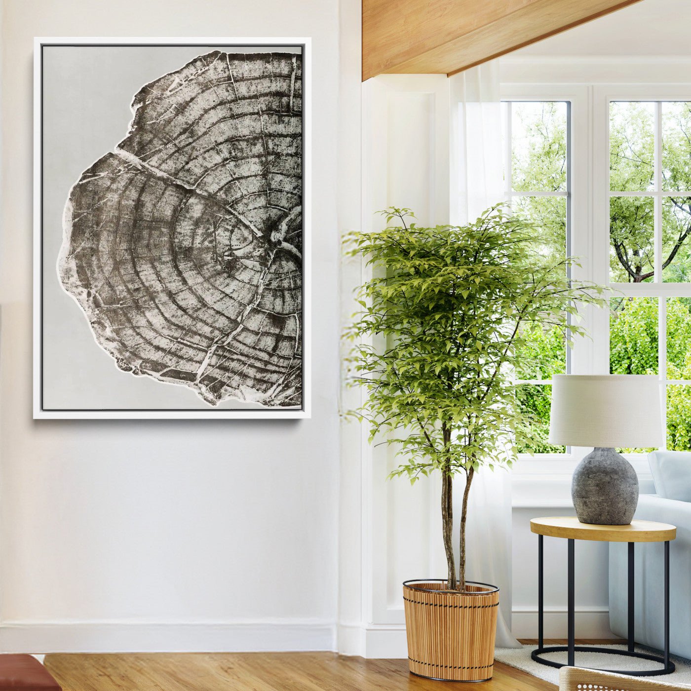 11167473-MGV-FC-24X36-Rustic Wall Decor Wall Art Canvas Print, Framed Modern Lodge Style Art Picture Print, Neutral Wood Slice Perfect Scandinavian