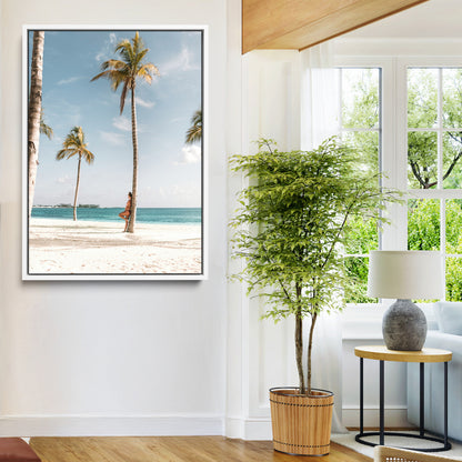 27750035-MGV-FC-24X36-Tropical Beach Scene Wall Art Canvas Print, Framed Palm Tree Photography Art Picture Print, Island Paradise Decor Perfect Coastal