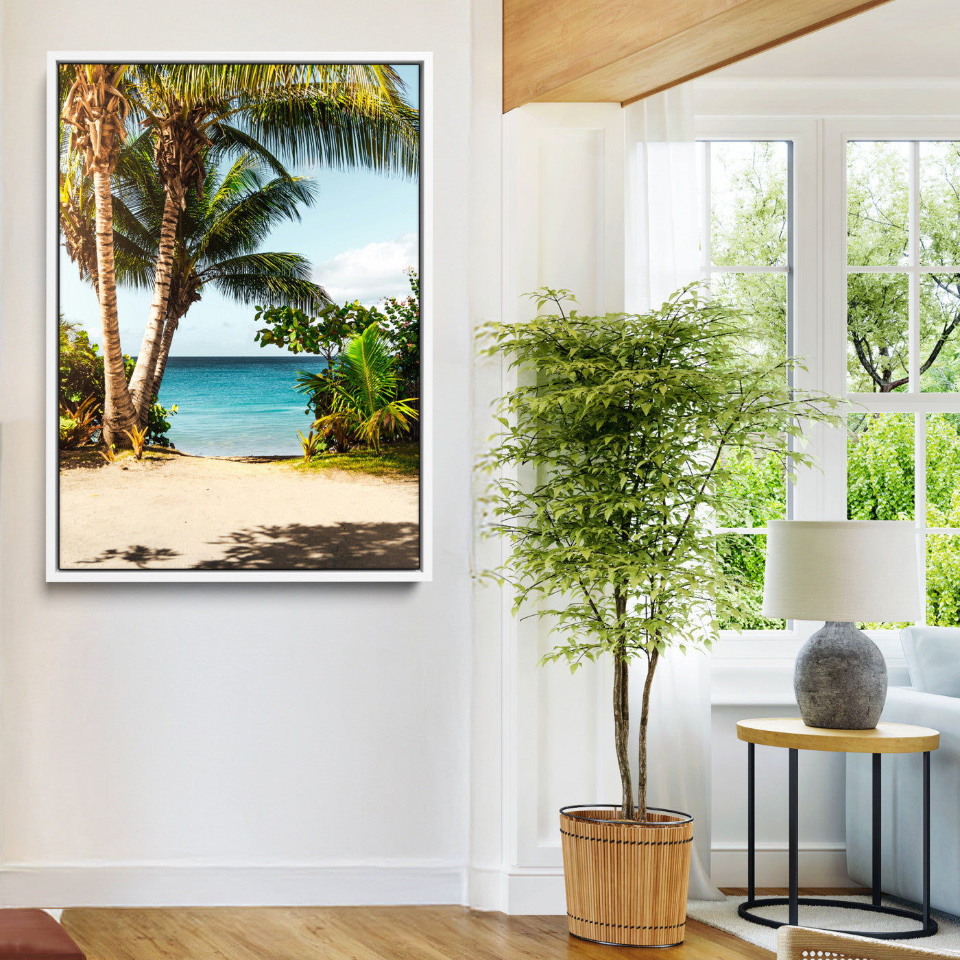 10046923-MGV-FC-24X36-Palm Tree Canvas Wall Art Canvas Print, Framed Coastal Wall Art Art Picture Print, Island Wall Decor Perfect Coastal Tropical