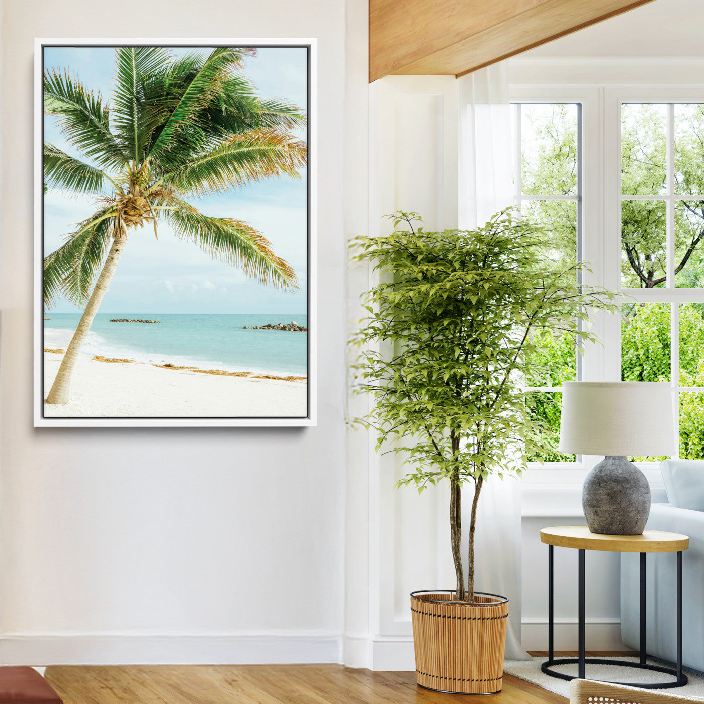 83804429-MGV-FC-24X36-Palm Tree Wall Art Canvas Print, Framed Tropical Beach Art Picture Print, Soft Sand Perfect Tropical Coastal Decor Artwork