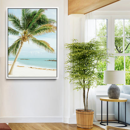 83804429-MGV-FC-24X36-Palm Tree Wall Art Canvas Print, Framed Tropical Beach Art Picture Print, Soft Sand Perfect Tropical Coastal Decor Artwork