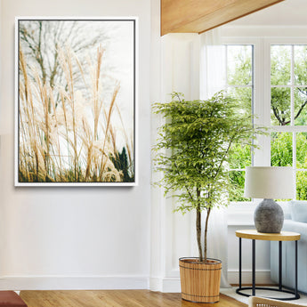 17571705-MGV-FC-24X36-Pampas Grass Wall Art Canvas Print, Framed Neutral Tones Art Picture Print, Minimalist Nature Perfect Boho Minimalist Decor