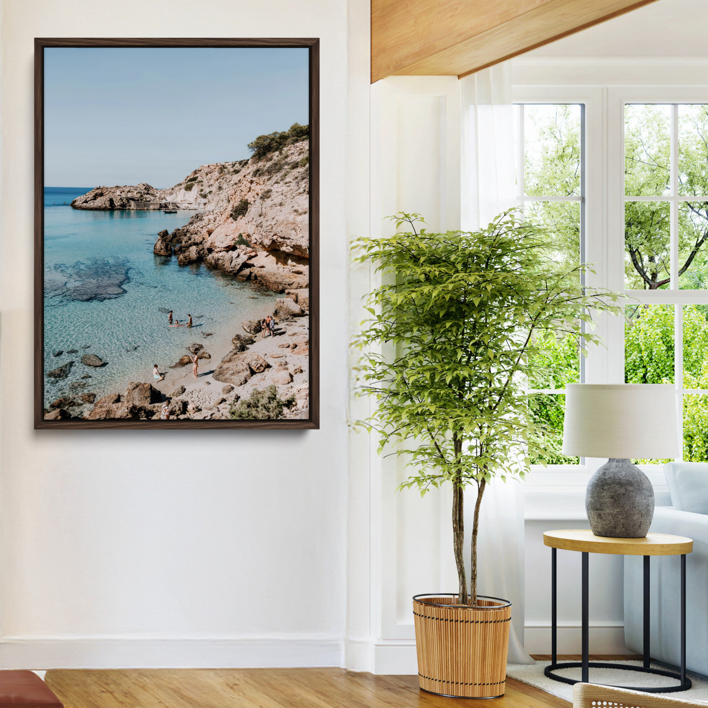 97854283-MGV-CV-24X36-Turquoise Cove Wall Art Canvas Print, Framed Ibiza Beach Art Picture Print, Mediterranean Shore Perfect Boho Coastal Decor Artwork