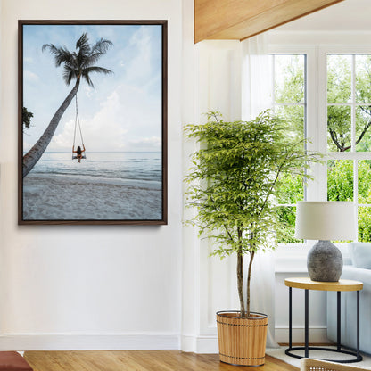 86062249-MGV-CV-24X36-Tropical Swing Wall Art Canvas Print, Framed Ocean Horizon Art Picture Print, Palm Trees Perfect Tropical Minimalist Decor Artwork