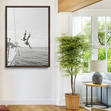 74555508-MGV-CV-24X36-Black White Sailing Wall Art Canvas Print, Framed Ocean Adventure Art Picture Print, Summer Energy Perfect Modern Minimalism Decor