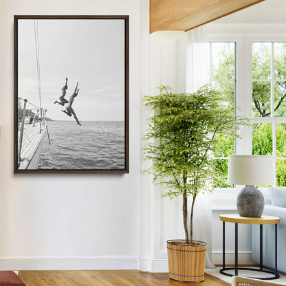 74555508-MGV-CV-24X36-Black White Sailing Wall Art Canvas Print, Framed Ocean Adventure Art Picture Print, Summer Energy Perfect Modern Minimalism Decor