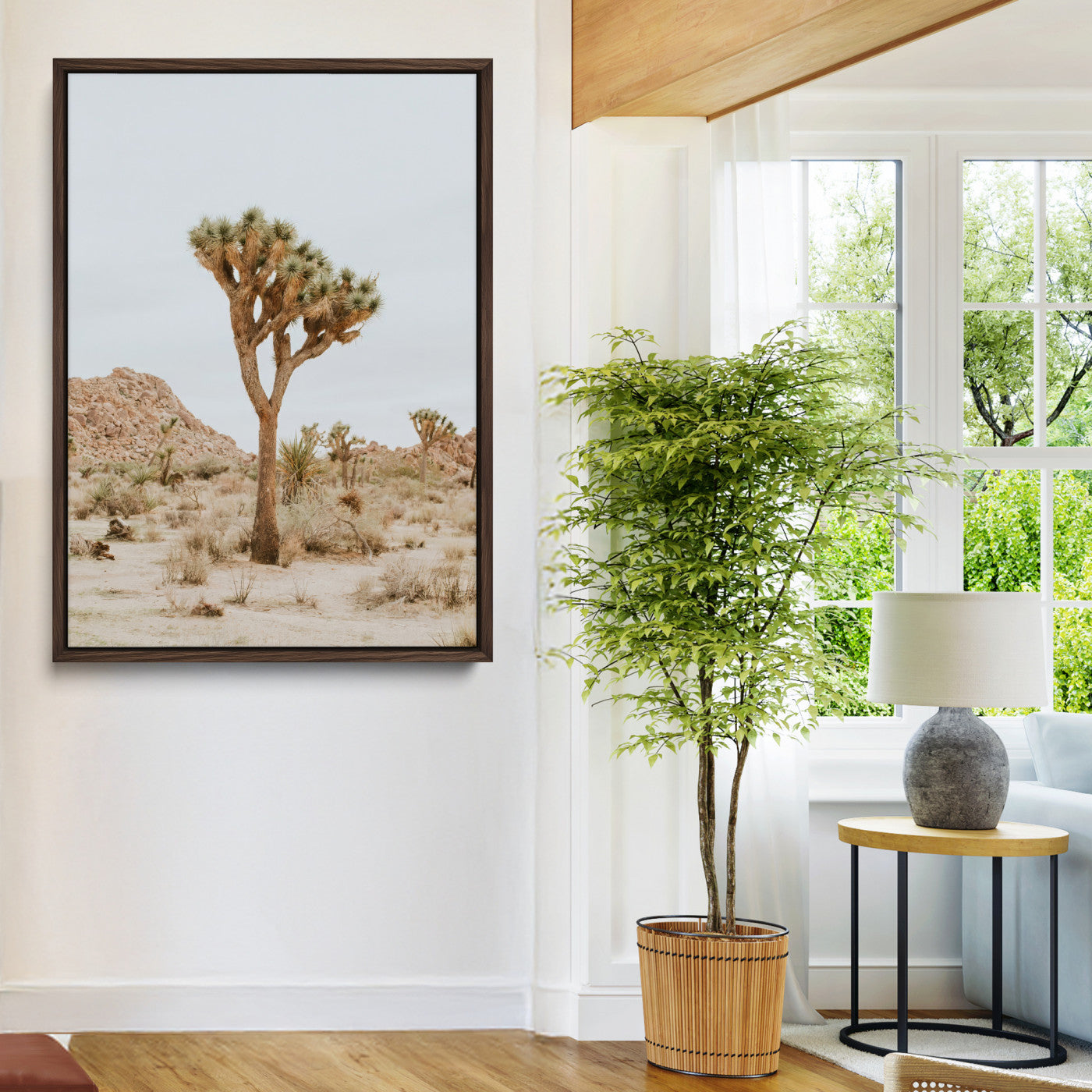 80210318-MGV-CV-24X36-Joshua Tree Wall Art Canvas Print, Framed Desert Minimalism Art Picture Print, Neutral Earth Tones Perfect Southwestern Minimalist