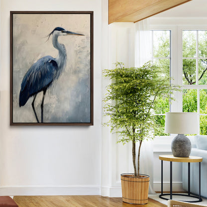 51380726-MGV-CV-24X36-Blue Heron Decor Wall Art Canvas Print, Framed Coastal Bird Design Art Picture Print, Minimal Heron Portrait Perfect Coastal