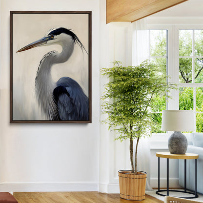 60171823-MGV-CV-24X36-Blue Heron Wall Art Canvas Print, Framed Coastal Bird Theme Art Picture Print, Minimalist Wildlife Perfect Coastal Minimalist