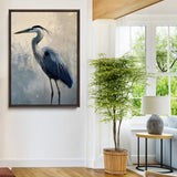 68368019-MGV-CV-24X36-Blue Heron Art Wall Art Canvas Print, Framed Crane Bird Painting Art Picture Print, Elegant Wildlife Scene Perfect Coastal