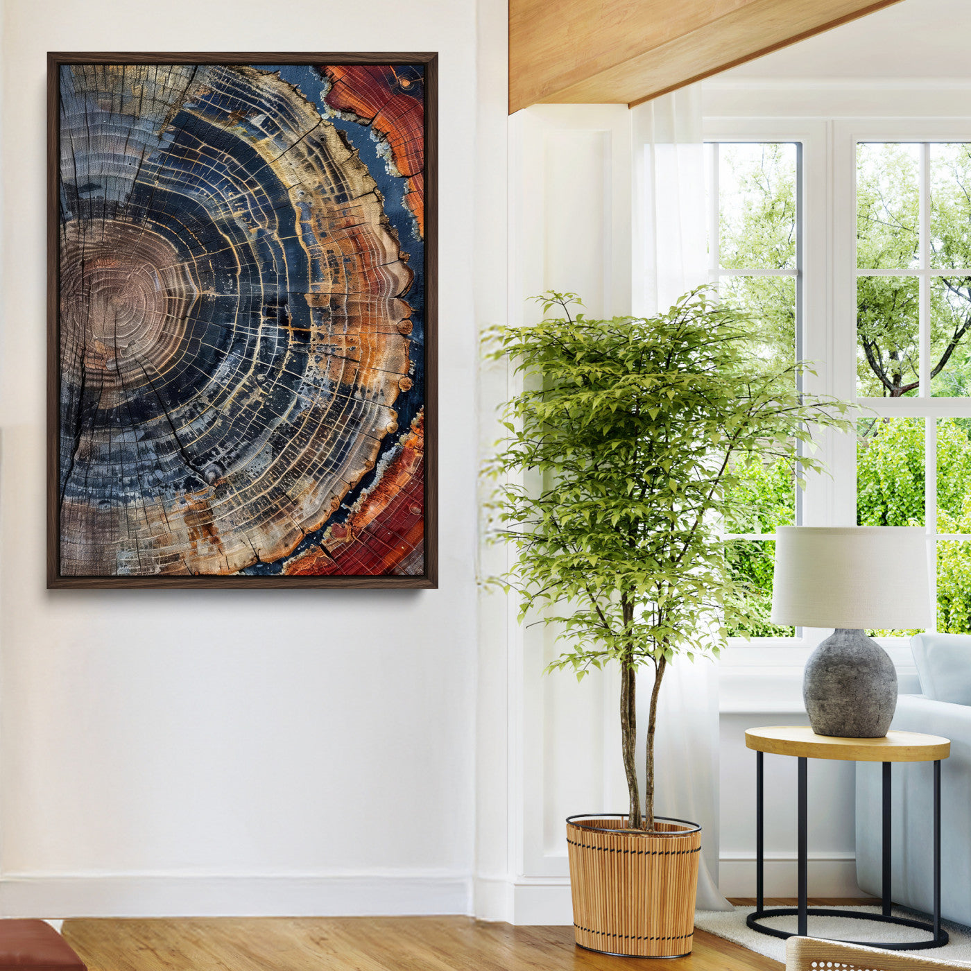 36357958-MGV-CV-24X36-Tree Ring Texture Wall Art Canvas Print, Framed Rustic Wood Decor Art Picture Print, Timber Wall Accent Perfect Rustic Farmhouse