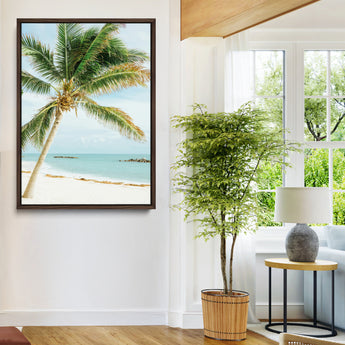 83804429-MGV-CV-24X36-Palm Tree Wall Art Canvas Print, Framed Tropical Beach Art Picture Print, Soft Sand Perfect Tropical Coastal Decor Artwork