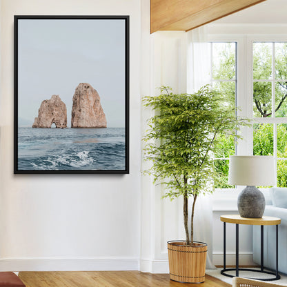 23148844-MGV-FC-24X36-Faraglioni Capri Wall Art Canvas Print, Framed Serene Ocean Art Picture Print, Mediterranean Coastal Perfect Mediterranean