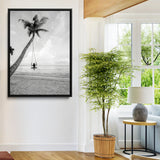 78460277-MGV-FC-24X36-Black White Palms Wall Art Canvas Print, Framed Beach Swing Art Picture Print, Monochrome Coastal Perfect Minimalist Coastal Decor