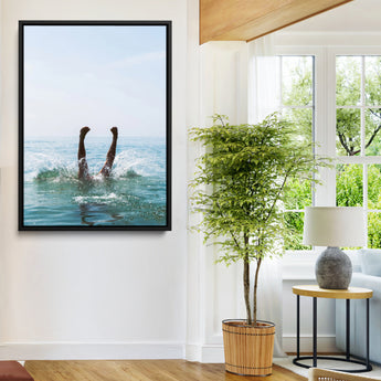 14351555-MGV-FC-24X36-Ocean Splash Wall Art Canvas Print, Framed Playful Beach Art Picture Print, Coastal Summer Perfect Coastal Contemporary Decor