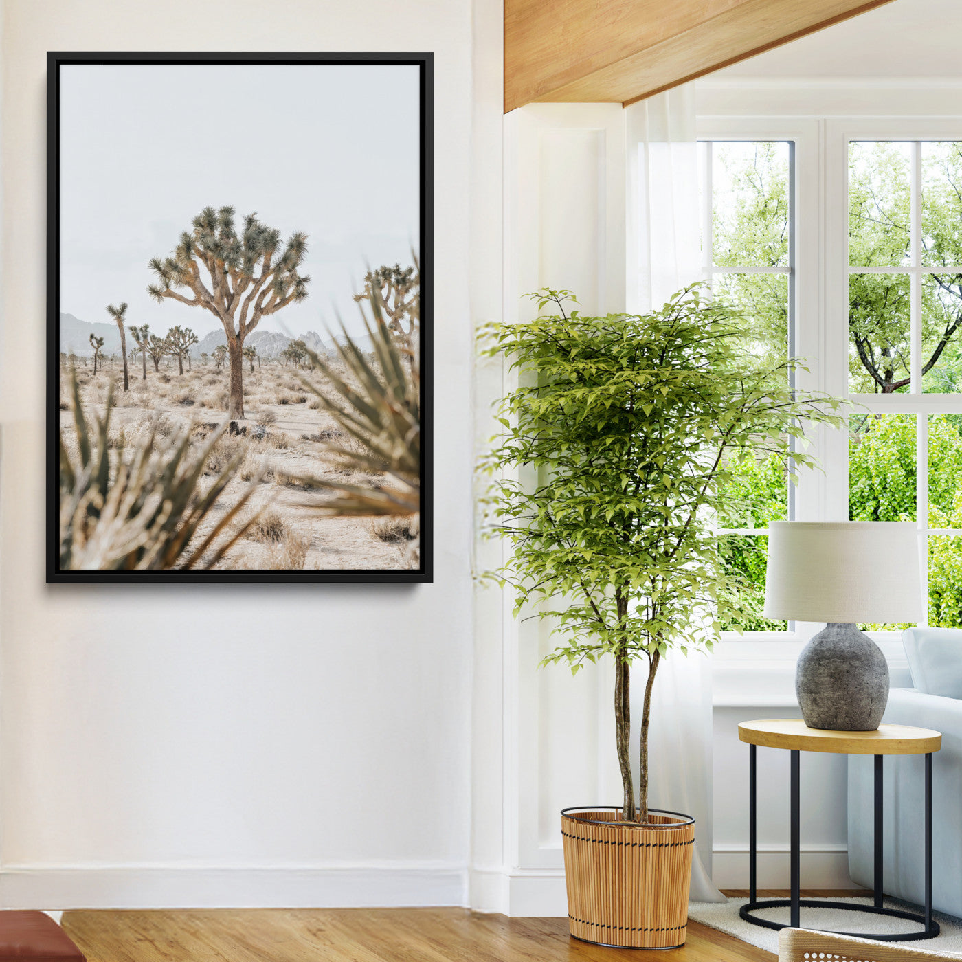24058625-MGV-FC-24X36-Joshua Tree Wall Art Canvas Print, Framed Earthy Desert Art Picture Print, Neutral Desert Perfect Southwestern Minimalist Decor