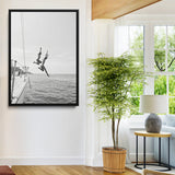 74555508-MGV-FC-24X36-Black White Sailing Wall Art Canvas Print, Framed Ocean Adventure Art Picture Print, Summer Energy Perfect Modern Minimalism Decor